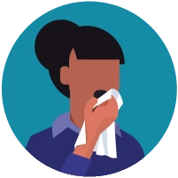 person holding a cloth and coughing into the cloth